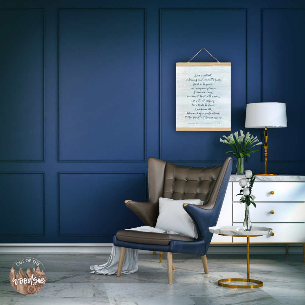 Inspired by 1 Corinthians 13:4-7 Blue Farmhouse Wall Art