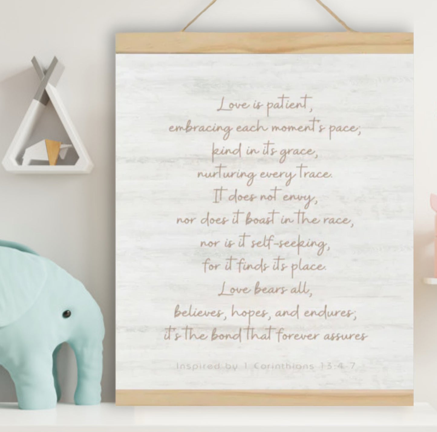 Inspired by 1 Corinthians 13:4-7 Brown Farmhouse Wall Art